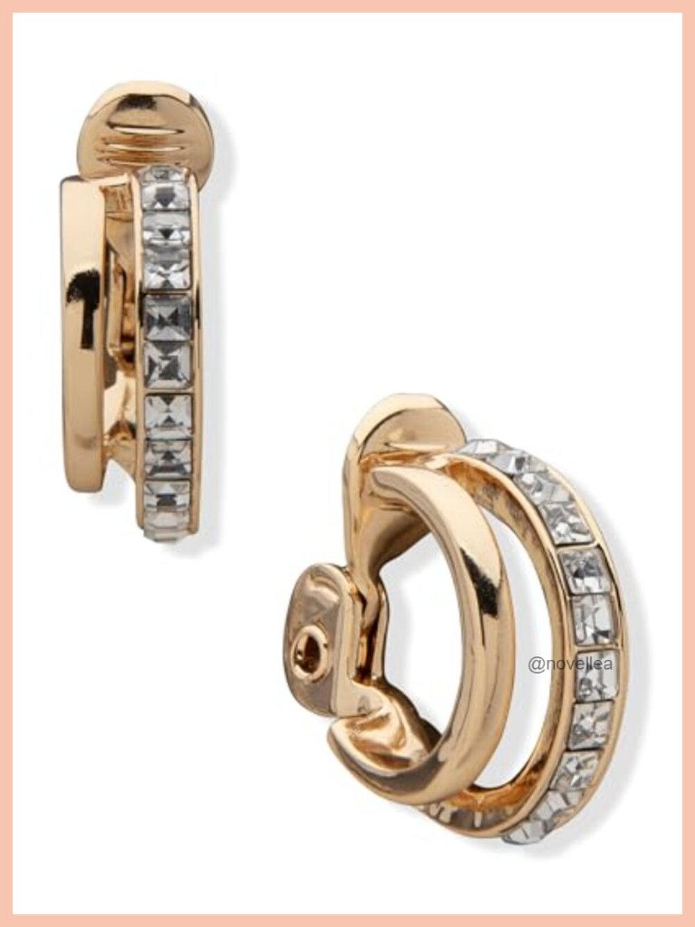 Anne Klein Women's Hoop Crystal Earrings - Double Row Clip On